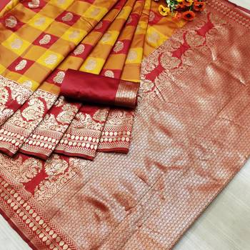 Red woven banarasi saree with blouse 1