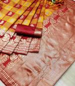 Red woven banarasi saree with blouse