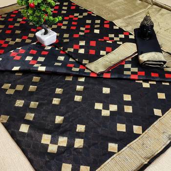 Black woven banarasi saree with blouse 1