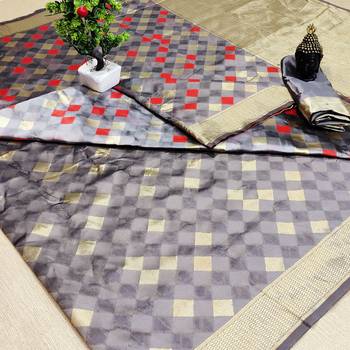 Grey woven banarasi saree with blouse 1