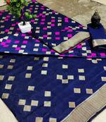 Navy blue woven banarasi saree with blouse