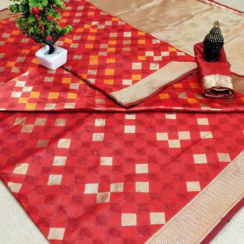 Red woven banarasi saree with blouse 1