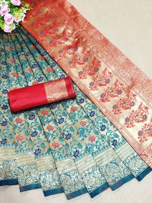 Red woven banarasi saree with blouse 1