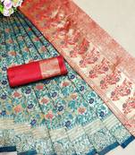 Red woven banarasi saree with blouse