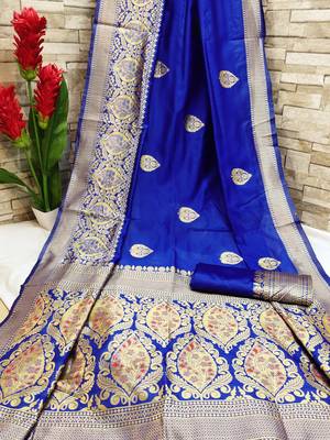 Blue woven banarasi saree with blouse 1