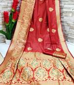 Red woven banarasi saree with blouse
