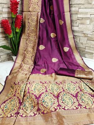 Wine woven banarasi saree with blouse 1