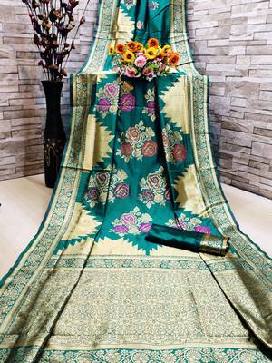 Sea green woven banarasi saree with blouse 1