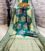 Sea green woven banarasi saree with blouse