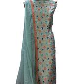 Aqua Green Soft Brocade Silk Unstitched Suit Fabric
