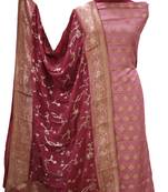 Plum Burgundy Soft Silk Zari Weave Unstitched Suit 