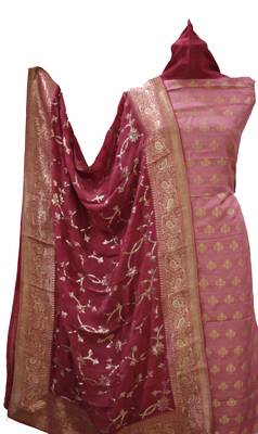 Plum Burgundy Soft Silk Zari Weave Unstitched Suit  2