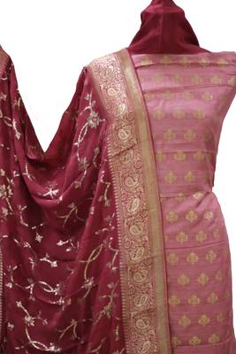 Plum Burgundy Soft Silk Zari Weave Unstitched Suit  3