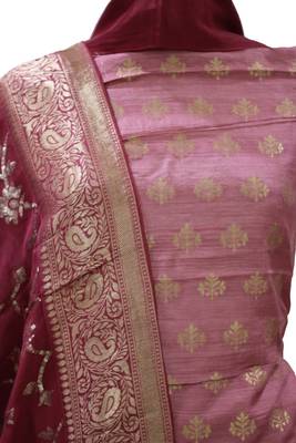 Plum Burgundy Soft Silk Zari Weave Unstitched Suit  4