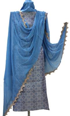 Blue Soft Cotton Shimmer Unstitched Suit 1
