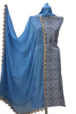 Blue Soft Cotton Shimmer Unstitched Suit 2