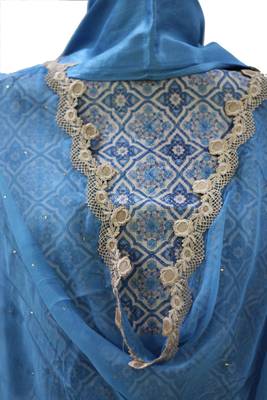 Blue Soft Cotton Shimmer Unstitched Suit 3