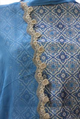 Blue Soft Cotton Shimmer Unstitched Suit 4