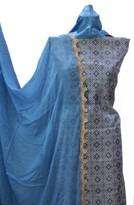 Blue Soft Cotton Shimmer Unstitched Suit 5