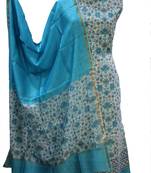 Light Blue Print Chanderi Silk Unstitched Suit