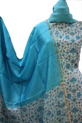 Light Blue Print Chanderi Silk Unstitched Suit 2