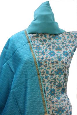 Light Blue Print Chanderi Silk Unstitched Suit 3