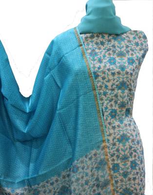 Light Blue Print Chanderi Silk Unstitched Suit 4