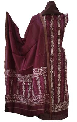 Wine Chanderi SIlk Unstitched Suit 1