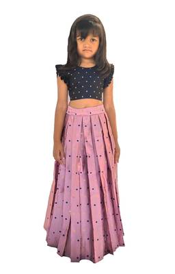 Kids Blue Blouse And Pink Lehenga Choli Set 1