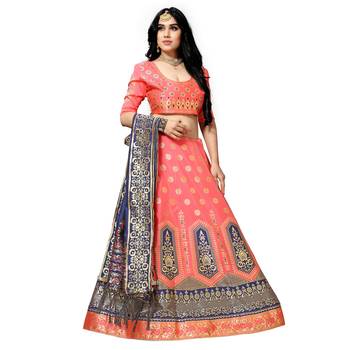 Light-baby-pink woven silk unstitched lehenga 1