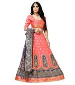 Light-baby-pink woven silk unstitched lehenga