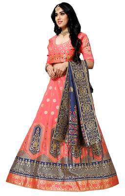 Light-baby-pink woven silk unstitched lehenga 2