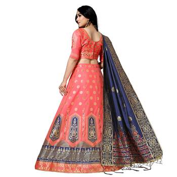 Light-baby-pink woven silk unstitched lehenga 3