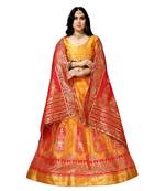 Yellow woven silk unstitched lehenga