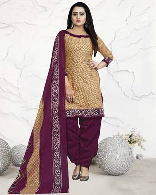 Beige Printed Cotton Salwar 1