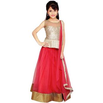 Pink plain net stitched lehenga 1