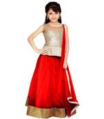 Red plain net stitched lehenga