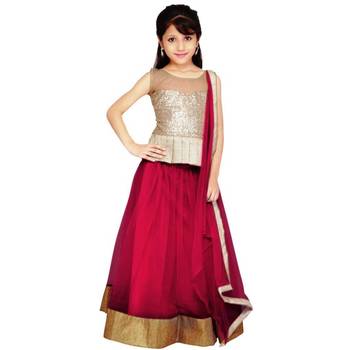 Maroon plain net stitched lehenga 1
