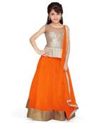 Orange plain net stitched lehenga