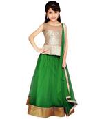 Green plain net stitched lehenga