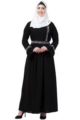 Black Embroidered Pintuck Abaya 1