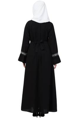 Black Embroidered Pintuck Abaya 2