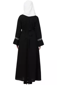 Black Embroidered Pintuck Abaya