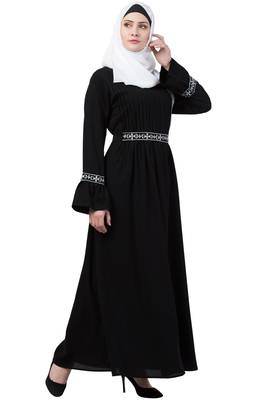 Black Embroidered Pintuck Abaya 3
