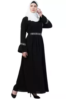 Black Embroidered Pintuck Abaya