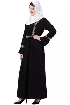 Black Embroidered Pintuck Abaya