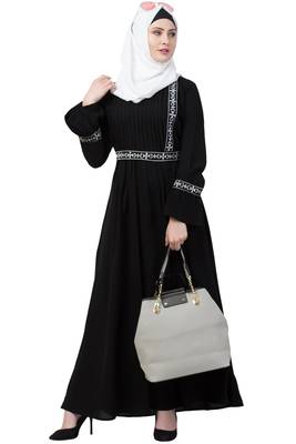 Black Embroidered Pintuck Abaya 5