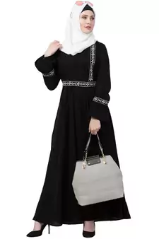 Black Embroidered Pintuck Abaya