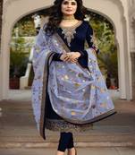 NevyBlue embroidered satin georgette semi stitched salwar with dupatta