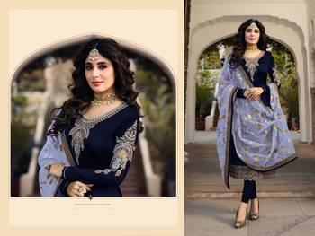 NevyBlue embroidered satin georgette semi stitched salwar with dupatta 2